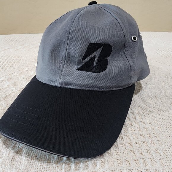 Bridgestone Golf Gray Black 6 Panel Head Shots Tuck Strap Baseball Cap Hat - Picture 4 of 11